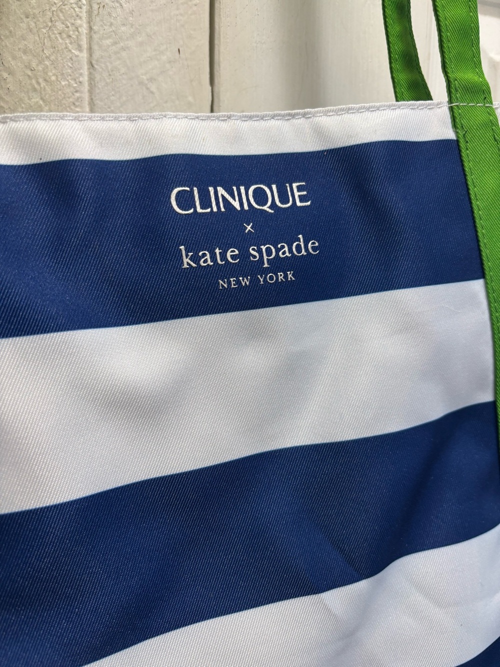 Kate spade Clinique Navy & White Striped Tote with Green Handles